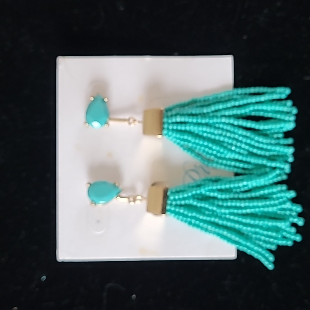 Premier Designs, teal beaded fringe, removable fringe earrings